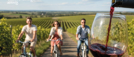 Plakat für die Gourmet Radeln Veranstaltung in Blaufränkischland am 2. Mai 2026 mit Fahrradfahrern und einem gefüllten Weinglas.