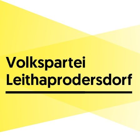 Ein gelber Hintergrund mit weißem Text, der 'Volkspartei Leithaprodersdorf' lautet. Der Text ist fett und zentriert.