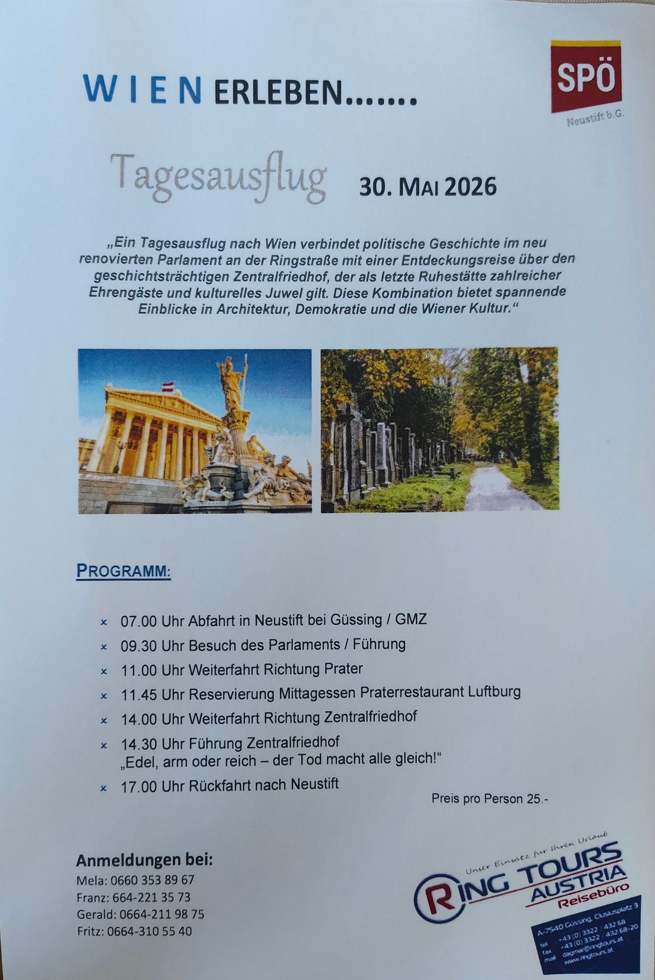 Ein Tagesausflug nach Wien verbindet politische Geschichte im neu renovierten Parlament an der Ringstraße mit einer Entdeckungsreise über den geschichtsträchtigen Zentralfriedhof, der als letzte Ruhestätte zahlreicher Ehrengäste und kultureller Juwelen gilt. Diese Kombination bietet spannende Einblicke in Architektur, Demokratie und die Wiener Kultur.