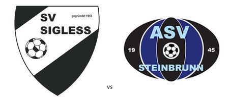 Ein Plakat für ein Fußballspiel von SV Sigless gegen ASV Steinbrunn am 21. August, mit zwei Zeitfenstern um 17:30 und 19:30 Uhr.