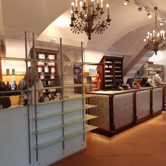 Bild enthält, Chandelier, Shop, Indoors, Adult, Female, Person, Woman, Handbag, Monitor, Glasses