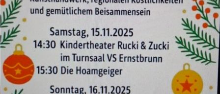 The image is an advertisement for Adventzauber im Laumannpark. It includes various activities, such as children's theater and musical performances, happening on November 15 and 16, 2025. The event aims to create a festive atmosphere.