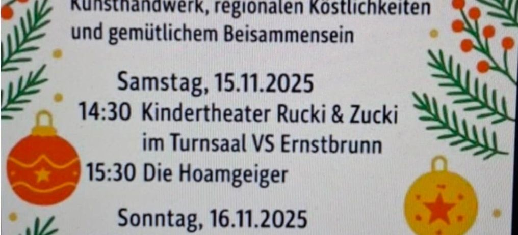 Das Bild ist eine Werbung für Adventzauber im Laumannpark. Es beinhaltet verschiedene Aktivitäten wie Kindertheater und musikalische Aufführungen, die am 15. und 16. November 2025 stattfinden. Die Veranstaltung zielt darauf ab, eine festliche Atmosphäre zu schaffen.
