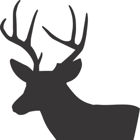 Silhouette eines Hirsches mit Geweih auf schwarzem Hintergrund.