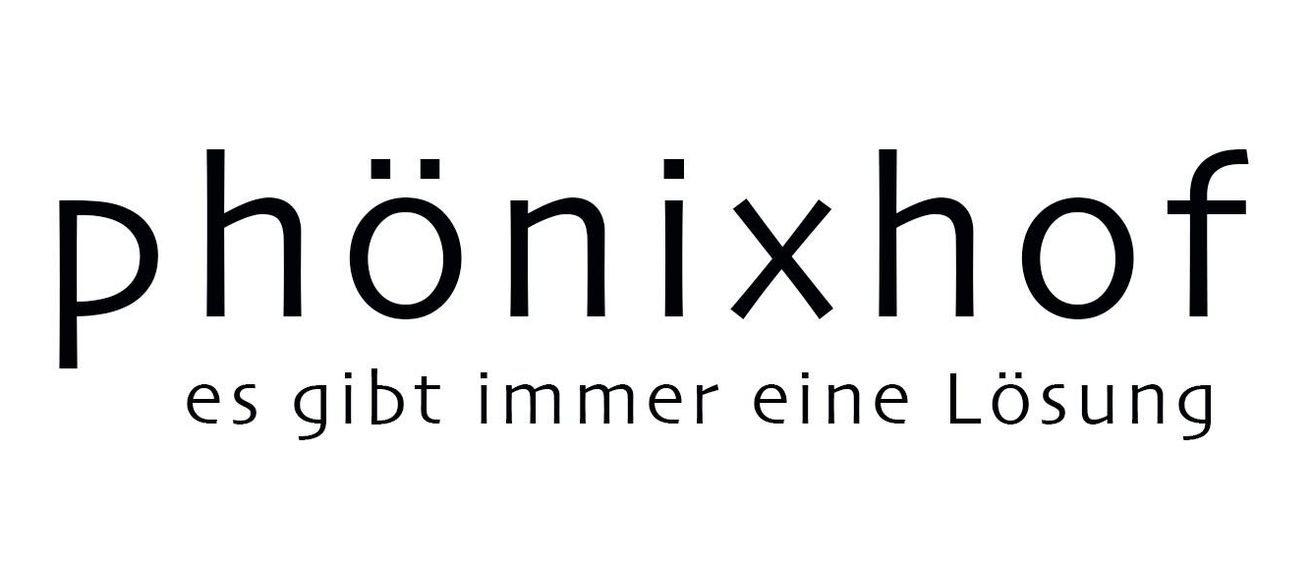 Schwarzer Text oben 'PhonIx', darunter 'es gibt immer'. Der weiße Hintergrund kontrastiert mit dem schwarzen Text.