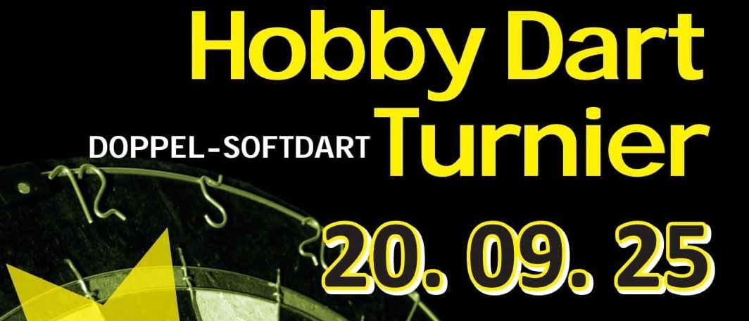 Eine Werbung für ein Hobby-Dart-Doppel-Softdart-Turnier am 20. September 2025 bei VAZ St. Georgen. Anmeldung ab 09:00 Uhr, Beginn um 09:30 Uhr.