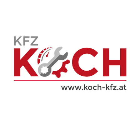 KFZ KOCH Logo, mit Schraubenschlüssel und Zahnrad, und Website-URL: www.koch-kfz.at