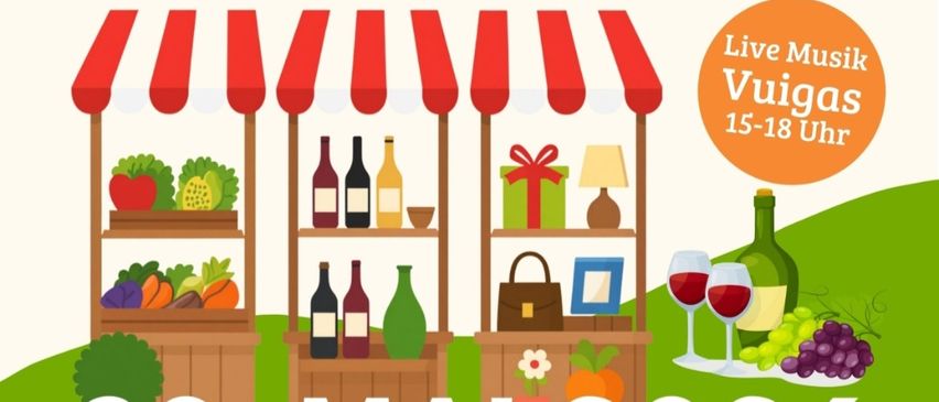 Plakat für Hoffest & Bauernmarkt. Datum: 30. Mai 2026. Ort: Hauptstraße 15, Kitsee. Zeit: 10-19 Uhr. Eröffnung: 11 Uhr. Live Musik. Verkäufer und ausgestellte Waren.