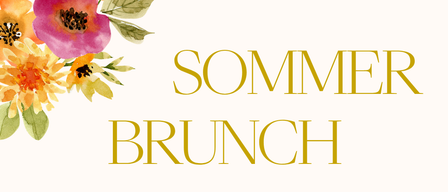 Ein Plakat für ein Sommerbrunch-Event in Steinfeldzentrum am 16. August, Beginn um 10 Uhr. Der Preis beträgt 29,50 Euro pro Person. Das Plakat zeigt ein Blumendesign.