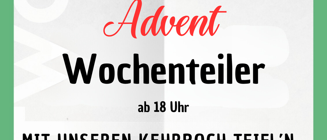Plakat für eine Veranstaltung mit dem Titel 'Advent Wochenteiler' am 11. November 2026 um 18 Uhr, mit einem teuflischen Gesicht und einem grünen Rand.