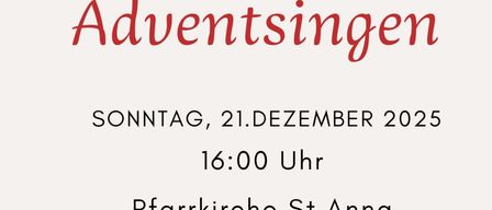 Adventsingen-Veranstaltung von Weinlandchor St. Anna in Aigen, am Sonntag, 21. Dezember 2025, um 16:00 in der St. Anna Kirche. Die Veranstaltung präsentiert den Satz 'Brennt ein Licht drinnen im Stall.' von Kurth Muthspiel.