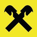 Ein gelber Hintergrund mit einem schwarzen X-Symbol, gebildet durch zwei sich kreuzende Schraubenschlüssel.