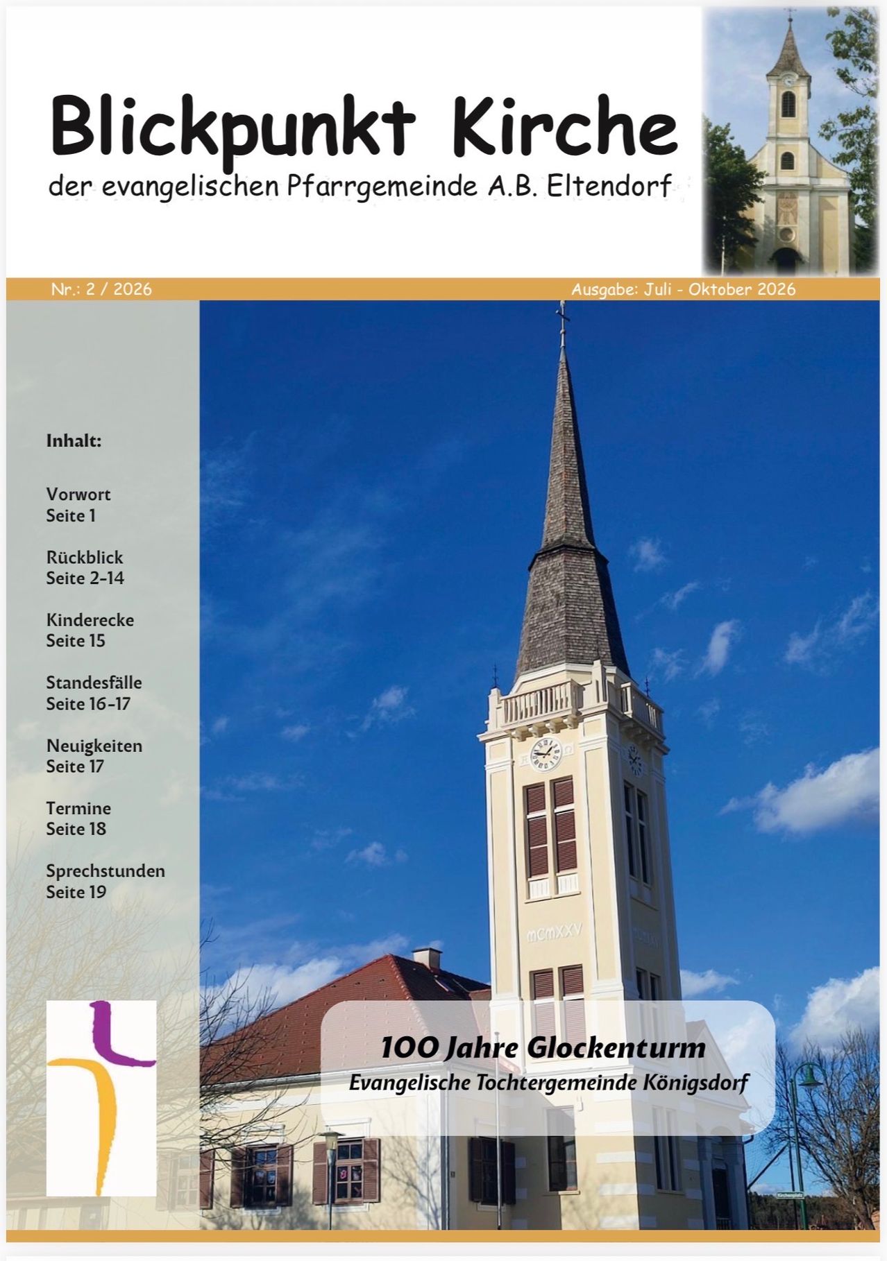 Blickpunkt Kirche ElTendorf: 100 Jahre Glockenturm Königsdo, evang. Tochtergemeinde