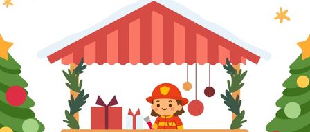 Ein Veranstaltungsplakat für 'Löschmittel Glühwein' von FF Edlach am Karl Tisch Platz 1 am Freitag, 12. Dezember, ab 17:00. Ein Feuerwehrmann ist abgebildet, wie er Getränke unter einem festlichen Pavillon serviert.