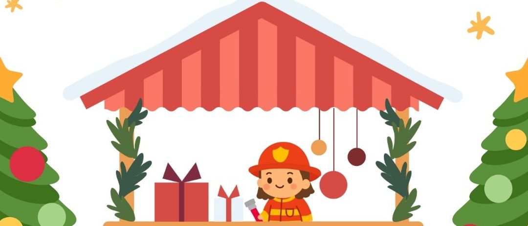 Ein Veranstaltungsplakat für 'Löschmittel Glühwein' von FF Edlach am Karl Tisch Platz 1 am Freitag, 12. Dezember, ab 17:00. Ein Feuerwehrmann ist abgebildet, wie er Getränke unter einem festlichen Pavillon serviert.