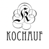 Das Bild zeigt das Kochauf-Logo, das in fetten schwarzen Buchstaben mit einem kunstvollen, ineinander verschlungenen 'R'-Symbol darüber prominent dargestellt ist. Das Design ist elegant und klassisch, vor einem sauberen weißen Hintergrund.