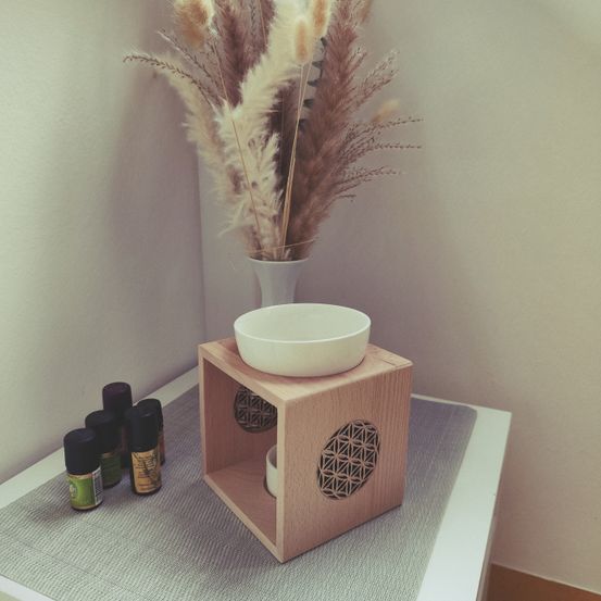 Bild enthält, Indoors, Interior Design, Plant, Pottery, Table, Wood, Coffee Table, Jar, Flower, Box