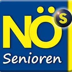 Das blaue und gelbe Logo mit dem Wort 'NO' in gelber Schrift und dem Wort 'Senioren' in weißer Schrift. Ein schwarzer Kreis mit einem 'S' in der Mitte befindet sich in der oberen rechten Ecke.