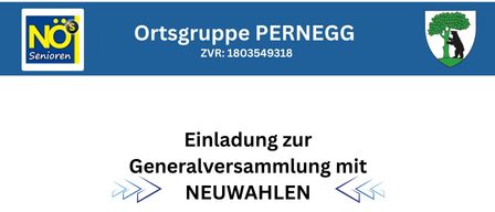 Invitation to the general meeting with elections. We cordially invite you to the annual general meeting with elections. Please join us for a timely and reliable participation. Agenda: Opening, minutes, thoughts, reports, all general matters, elections. Thursday, January 22, 2026, 2:00 PM, GH Riffer/Hötzelsdorf, for the board, Obfrau Margarita Schoyswohl.