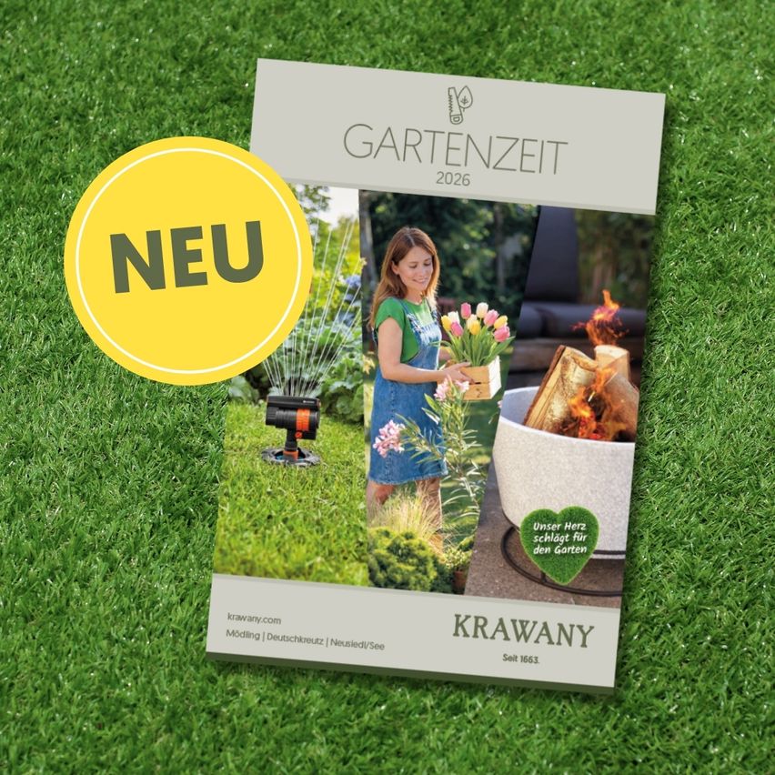 A magazine cover for Gartenzeit 2026 on green grass with a woman holding flowers and a yellow circle with the word NEU.