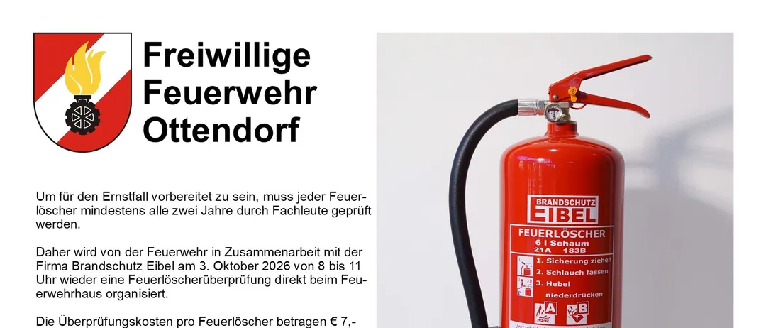 Ein roter Feuerlöscher mit schwarzem Schlauch und rotem Griff wird auf einem weißen Hintergrund gezeigt. Das Etikett trägt die Aufschrift 'Brandschutz Eibel' und 'Feuerlöscher 6 l Schaum 21A 183B'.