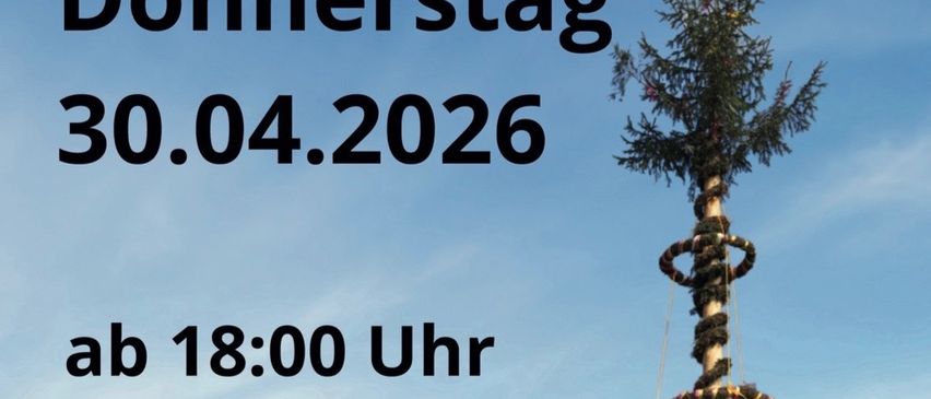 Ein Plakat für die FF Alland-Veranstaltung am Donnerstag, 30. April 2026, ab 18:00 Uhr, beim Feuerwehrhaus. Das Plakat zeigt einen geschmückten Baum und einen blauen Himmel.