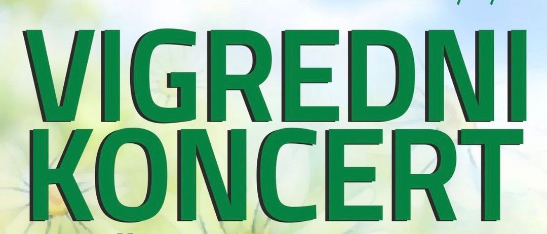 Plakat für ein Frühlingskonzert-Event von SPD SRCE, mit grünem Text auf blauem Himmel- und Blumenhintergrund.