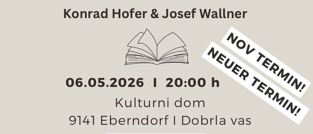 Plakat für 'Lesug-Brangje'-Veranstaltung am 6. Mai 2026 um 20:00. Zeigt ein offenes Buch und neuen Termin.