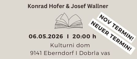 Plakat für 'Lesug-Brangje'-Veranstaltung am 6. Mai 2026 um 20:00. Zeigt ein offenes Buch und neuen Termin.