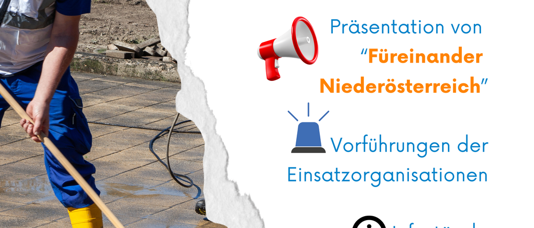 Ein Plakat für den "Feuerwehrtag" in Laxenburg, Niederösterreich. Es zeigt einen Mann in Uniform beim Putzen, ein Megaphon und Symbole für Präsentationen, Vorführungen und Infostände. Die Veranstaltung ist frei zugänglich und findet am 25. April 2026 von 10:00 bis 15:00 Uhr statt.