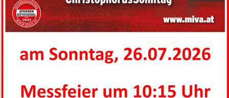Poster for Christophorus Aktion, featuring a car and the date July 26, 2026. It includes a website link and mentions a mass at 10:15 AM.