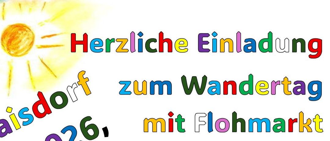 Plakat für eine Wanderveranstaltung in Raisdorf, Deutschland, am 27. September 2026. Details umfassen Startzeit, Ort, Strecke und Tierbetreuung. Kontaktdaten des Raisdorfer Sportvereins sind angegeben.