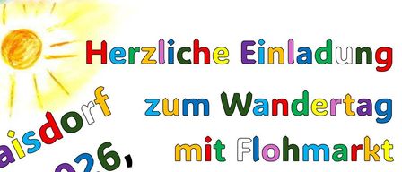 Plakat für eine Wanderveranstaltung in Raisdorf, Deutschland, am 27. September 2026. Details umfassen Startzeit, Ort, Strecke und Tierbetreuung. Kontaktdaten des Raisdorfer Sportvereins sind angegeben.