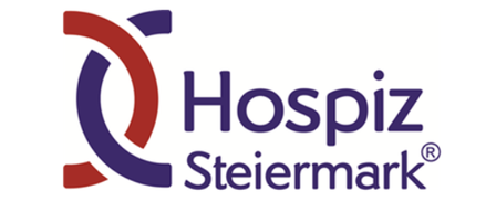 Das Logo von Hospiz Steiermark zeigt ein stilisiertes 'Q' in Rot und Blau mit dem Text 'Hospiz Steiermark' in Blau und Rot darunter.