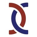 Ein stilisiertes Logo mit zwei sich überschneidenden Kreisen, einer in Blau und einer in Rot, die ein einzigartiges Muster auf weißem Hintergrund bilden.