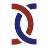 Ein stilisiertes Logo mit zwei sich überschneidenden Kreisen, einer in Blau und einer in Rot, die ein einzigartiges Muster auf weißem Hintergrund bilden.