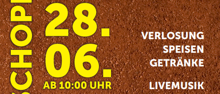 Tennisplatzeröffnung am 28. Juni um 10:00 Uhr. TV Wiesfleck veranstaltet ein Tennisevent mit Speisen, Getränken und Livemusik.