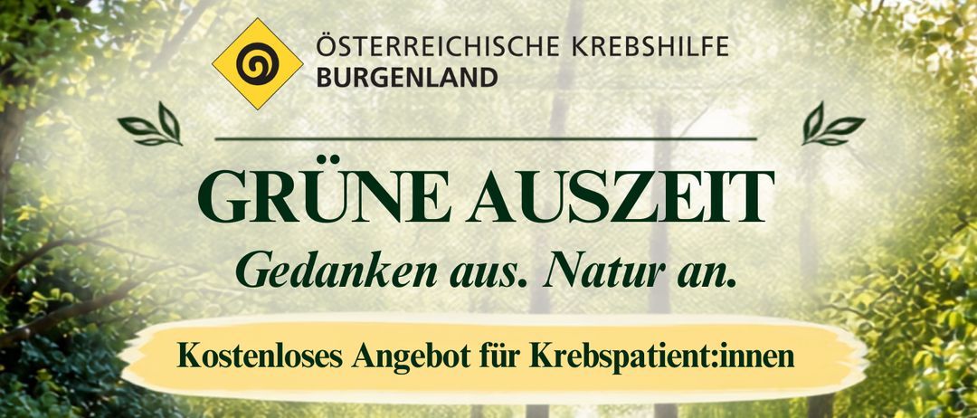 Plakat für eine kostenlose Veranstaltung für Krebspatienten am Donnerstag, 24. September 2026, von 17:30 bis 18:30 Uhr in Jois. Aktivitäten umfassen Schmerzmanagement, Qi Gong, Atemübungen und Meditation. Treffpunkt ist bei Ochsenbrunnen, 7093 Jois. Koordinaten: 47.9817282261°N 16.7866212577°E.