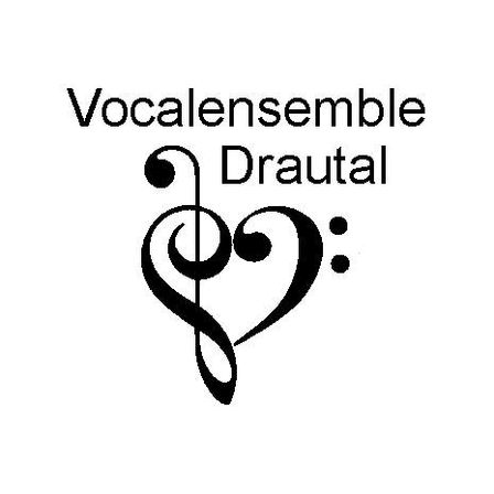 Ein Logo für ein Vokalensemble namens Drautaal, das einen stilisierten Musiknote in Schwarz und Weiß zeigt.
