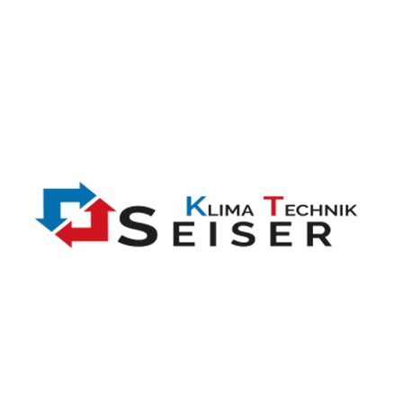 Das Logo für Seisers Klima Technik ist zu sehen. Es zeigt einen blauen Pfeil nach rechts und einen roten Pfeil nach oben, mit dem Text 'Klima Technik' in weiß.
