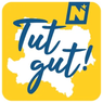 Das Logo für Gesundes Tuidhofen Ger Thaya, mit gelbem Hintergrund, blauem Text und einer Kartenkontur.