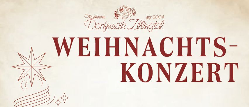 Weihnachtskonzertplakat mit dem Datum 14. Dezember 2025 und freiem Eintritt. Mit Solist Thomas Dietl und Dirigent Martin Weber.