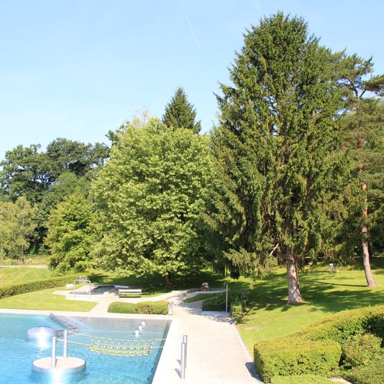 Bild enthält, Hotel, Resort, Nature, Outdoors, Scenery, Summer, Grass, Swimming Pool, Tree, Car