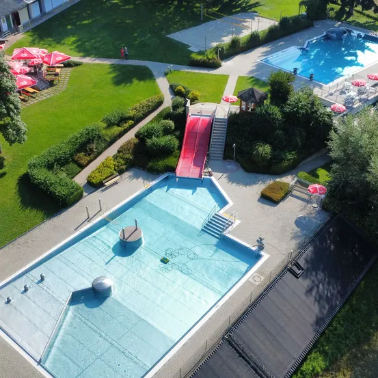 Pool, Water, Swimming Pool, Outdoors, Aerial View, Car, Building, Person