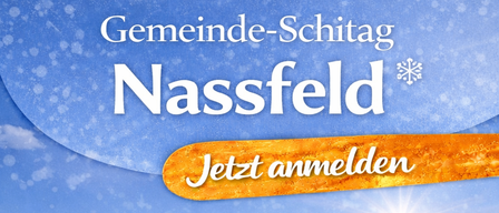 Eine Werbung für das Nassfeld Skiresort zeigt einen Skifahrer an einem sonnigen Tag. Der Skifahrer befindet sich auf einem Berg mit einer Skilift und verschneiten Bergen im Hintergrund. Das Datum ist Samstag, 31. Jänner 2026. Abfahrtszeit ist 06:00 Uhr von VS Seiersberg.