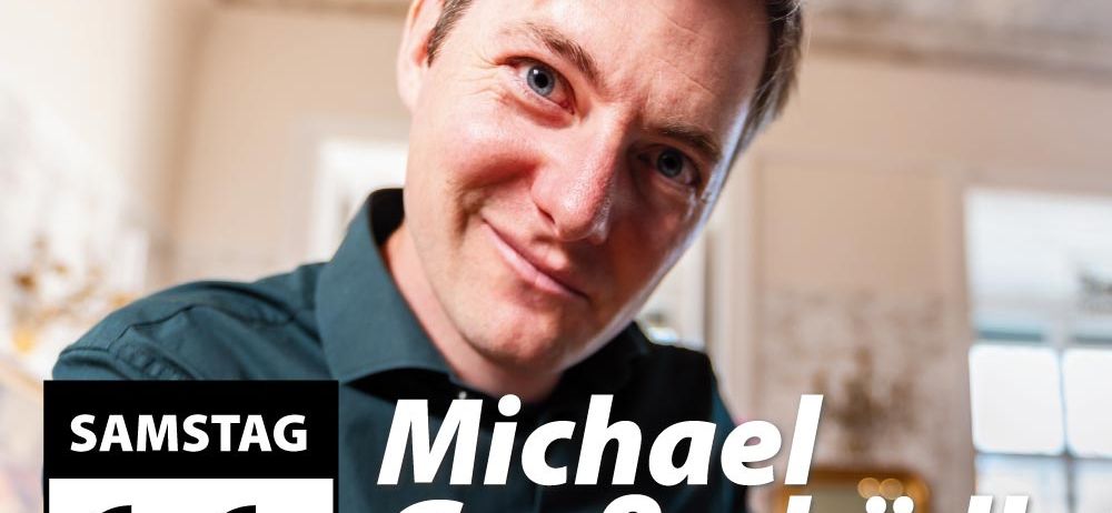 Plakat mit Michael Großschädl, Datum 6.6, Zeit 19:00, Veranstaltung in Seiersberg-Pirkka, er wünscht sich Flügel.