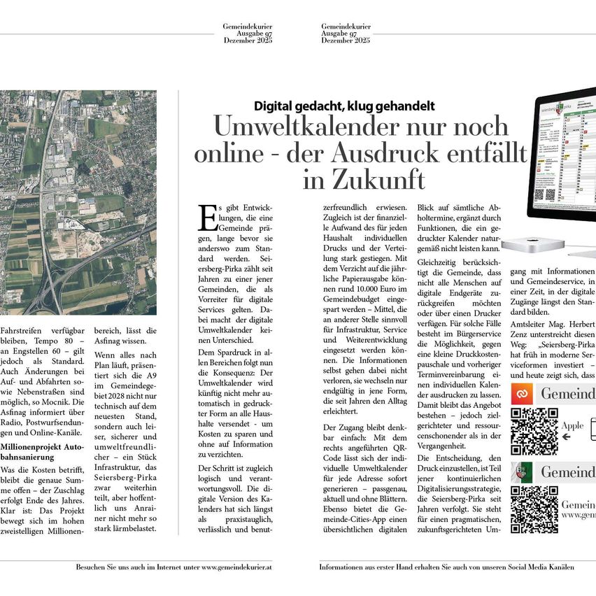Der Artikel behandelt den digitalen Übergang von Gemeindedienstleistungen und betont die Kosteneffizienz digitaler Umweltkalender. Es wird erwähnt, dass die Kosten für Papierkalender gestiegen sind und digitale Versionen erhebliche Einsparungen bieten. Der Artikel unterstreicht auch die Bedeutung der digitalen Infrastruktur und die Rolle der Gemeinden bei diesem Übergang.