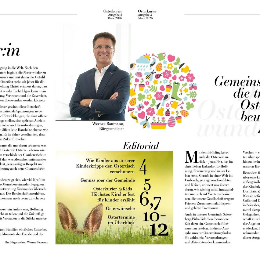Ein Artikel über Werner Baumann, Bürgermeister einer Stadt in Österreich, spricht über die Bedeutung von Ostern, einem christlichen Feiertag, und dessen Wichtigkeit für die Gemeinschaft. Es wird betont, wie Ostern positive Auswirkungen auf die Gesellschaft hat und Werte wie Freundschaft, Respekt und Familientraditionen fördert. Der Artikel enthält auch eine Umfrage über das Wissen von Kindern zu Ostern.
