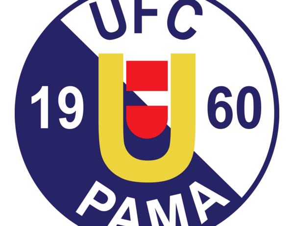 Das UFC PAMA-Logo zeigt einen blauen Kreis, der durch eine weiße Linie geteilt ist. Oben steht 'UFC' in Blau, links '19' und rechts '60'. In der Mitte befindet sich ein gelbes 'U' mit einem roten Zentrum. Darunter steht das Wort 'PAMA' in Weiß.