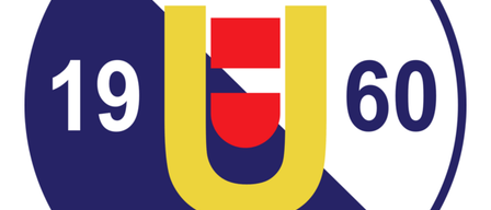 Das Logo von UFC PAMA zeigt einen blauen Kreis mit der Zahl 19 auf der linken und 60 auf der rechten Seite. In der Mitte befindet sich ein gelber Buchstabe U mit einem roten und weißen Design.